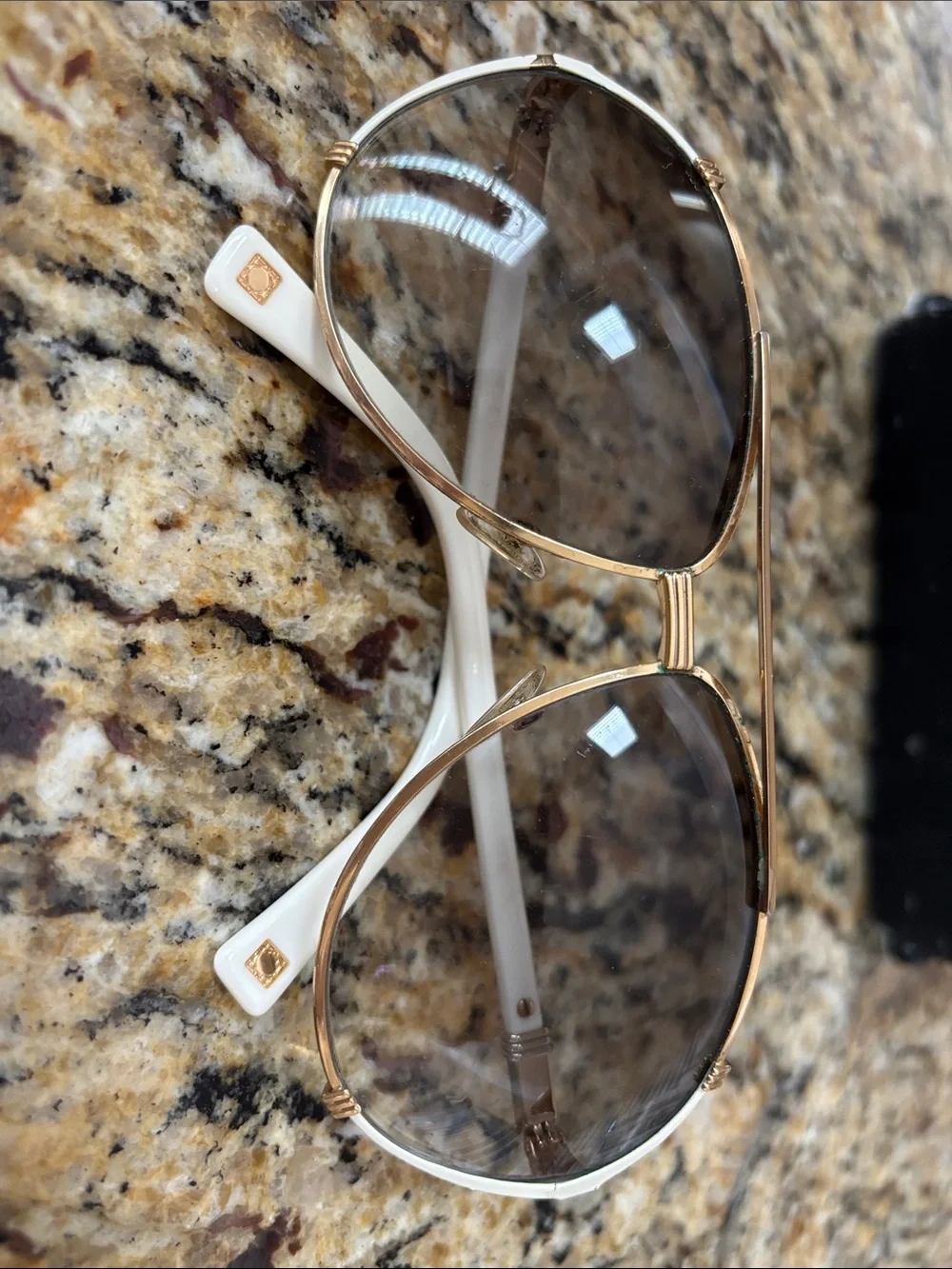 Dior Women’s Aviator Sunglasses in White and Gold with Brown Gradient Lenses